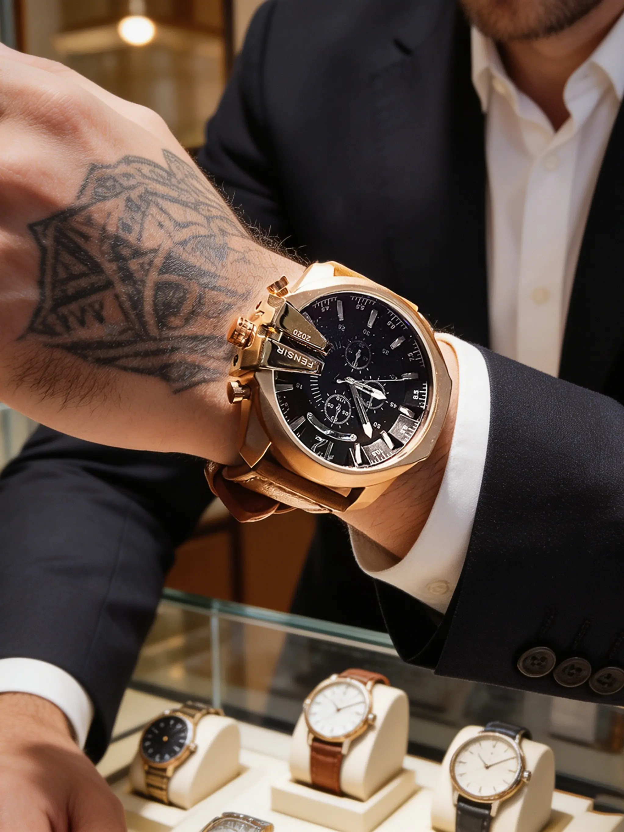 Fashion Business Large Dial Quartz Men's Watch, Polygon Case & Track Markers, Vintage Durable Leather Strap, Gift Box Packaging, Large Dial Watches, Fashion Wristwatch