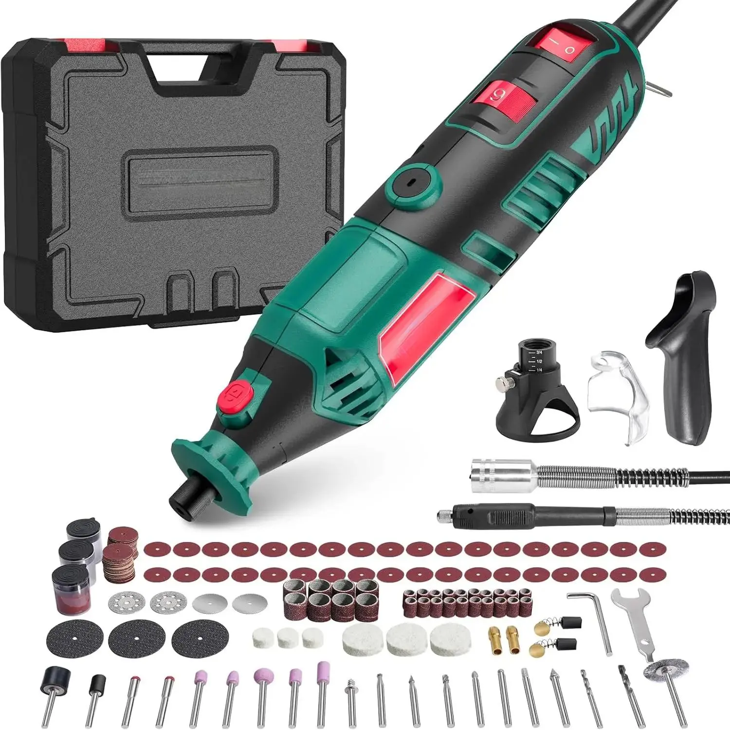 180W Rotary Tool Kit, Variable Speed(8000-35000RPM) wiith Flex Shaft & 173 Accessories Perfect for Cutting/Detail Sanding/Engraving/Carving/Polishing Drill Power Tool