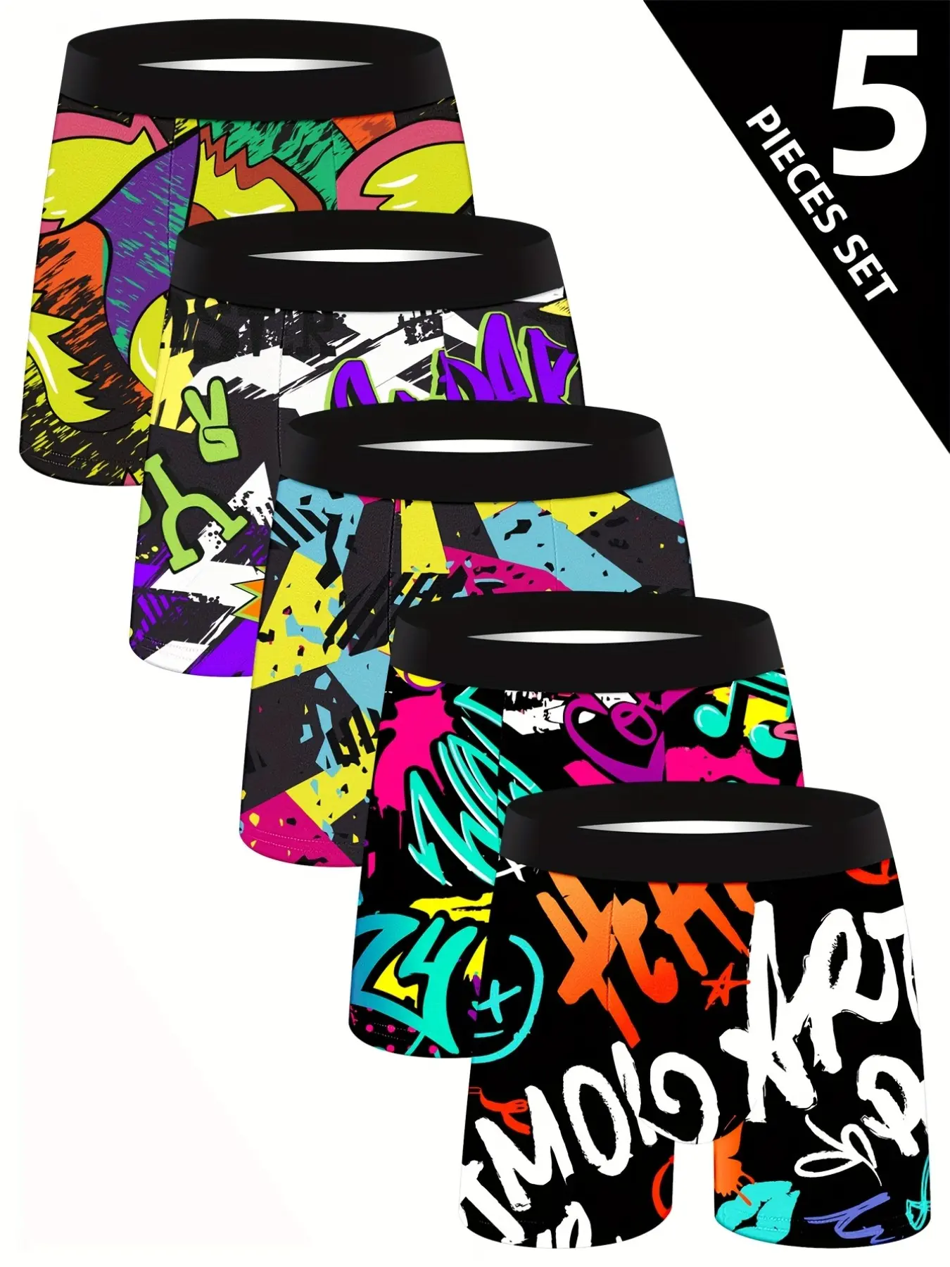 5-Pack Men's Boxer Briefs, Casual Fitted Design, Animal Graphic Print, Breathable & Comfortable, Unlined Knitwear for Daily Wear