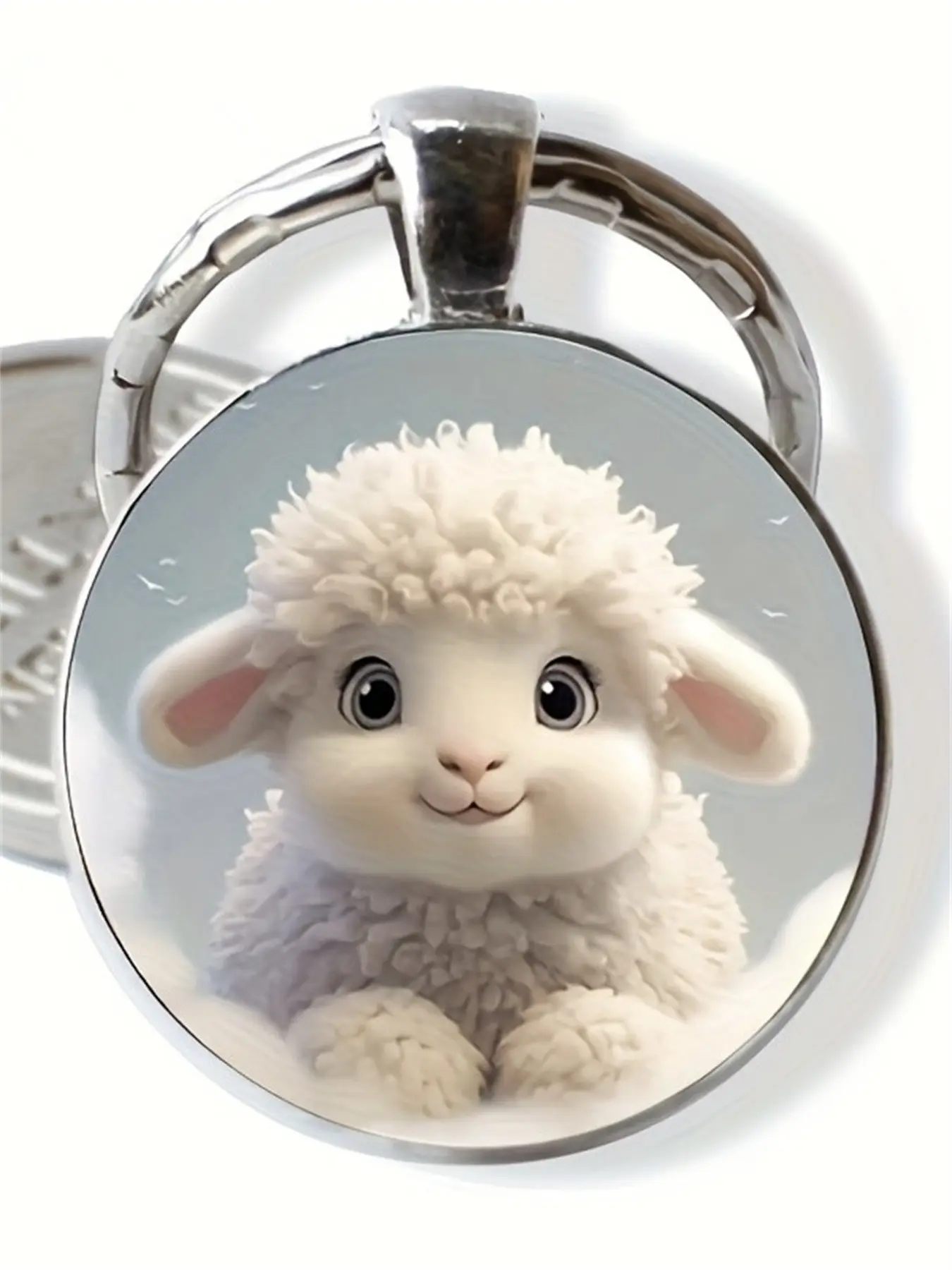 1 PC Fashionable DIY Zinc Alloy Keychain, Cute Animal Sheep pattern Design Glass Keyring, Perfect Gift for All Occasions, Unisex Creative Present