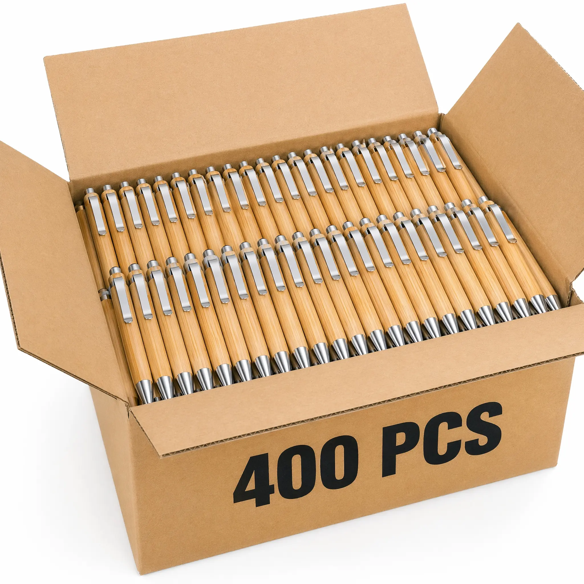 400Pcs Bamboo Retractable Ballpoint Pens Bulk, Engravable Custom Logo Pens 1mm Medium Tip Smooth Writing, Eco Friendly Office Journaling Supplies, Corporate Business Gift Bulk Pens