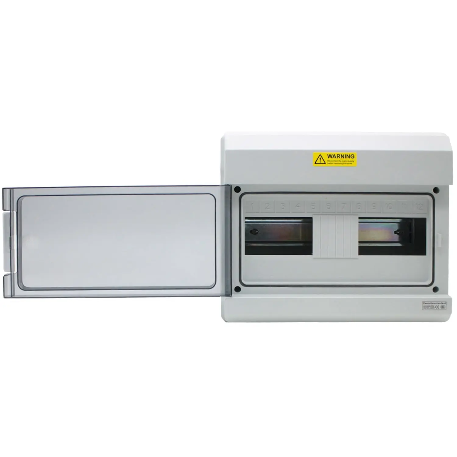 MAKERELE 12-Way Waterproof Rectangular Outdoor Circuit Breaker Distribution Box - PC/ABS Alloy Plastic, Transparent Lid, DIN Rail Mount, MCB Protection Enclosure, 10.63x4.33x9.06in, Single Unit