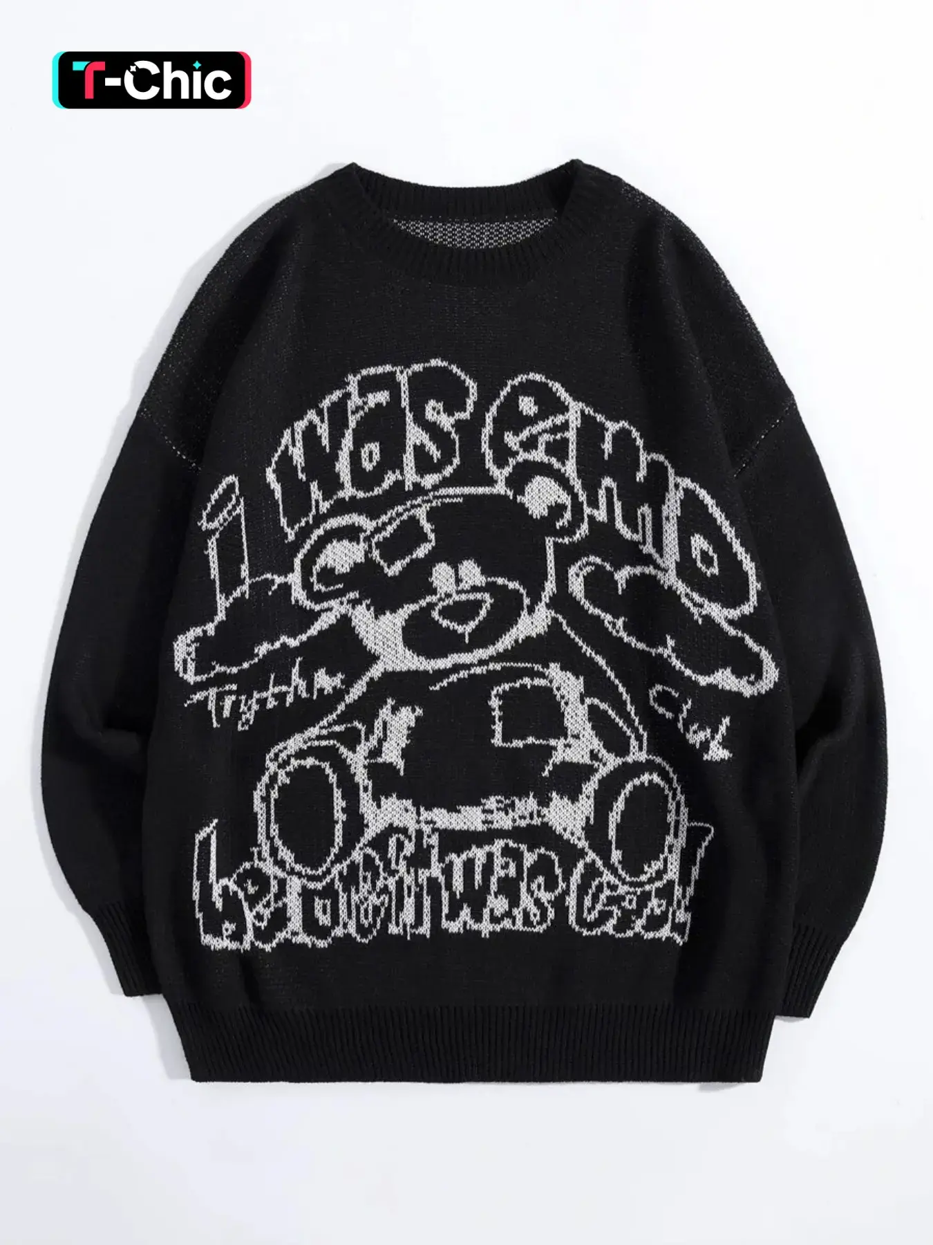 Unisex Halloween Cartoon Bear Pullover, Loose Fit Round Neck Drop Shoulder Sweater, Spring & Fall Casual Wear, Colorblock Pattern