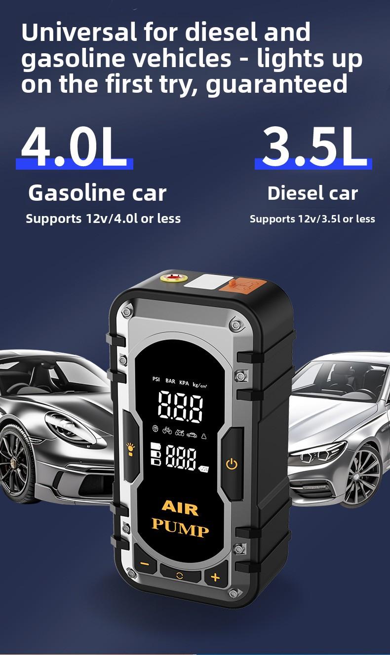 2-in-1 Portable Car Jump Starter & Tire Inflator with Emergency Light & Power Bank