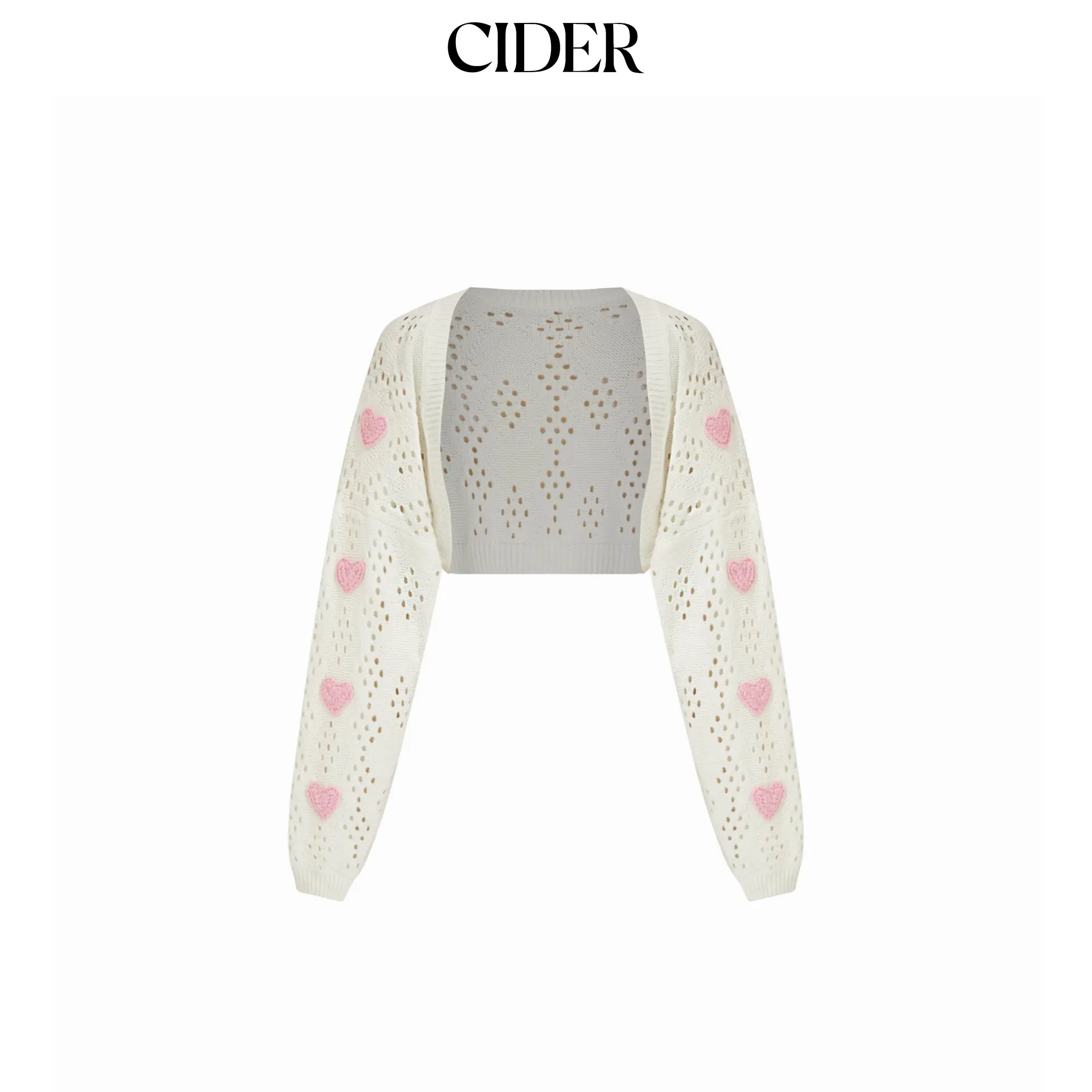 Cider Crochet Collarless Heart Geometric Lantern Sleeve Cardigan SummerFinds