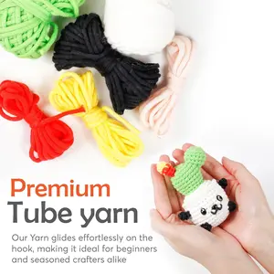Crochet Kit for Beginners, Learn to Crochet Set for Kids & Adults with Sunflower Panda Cactus Patterns, Easy Tube Yarn & Step-by-Step Video Tutorials