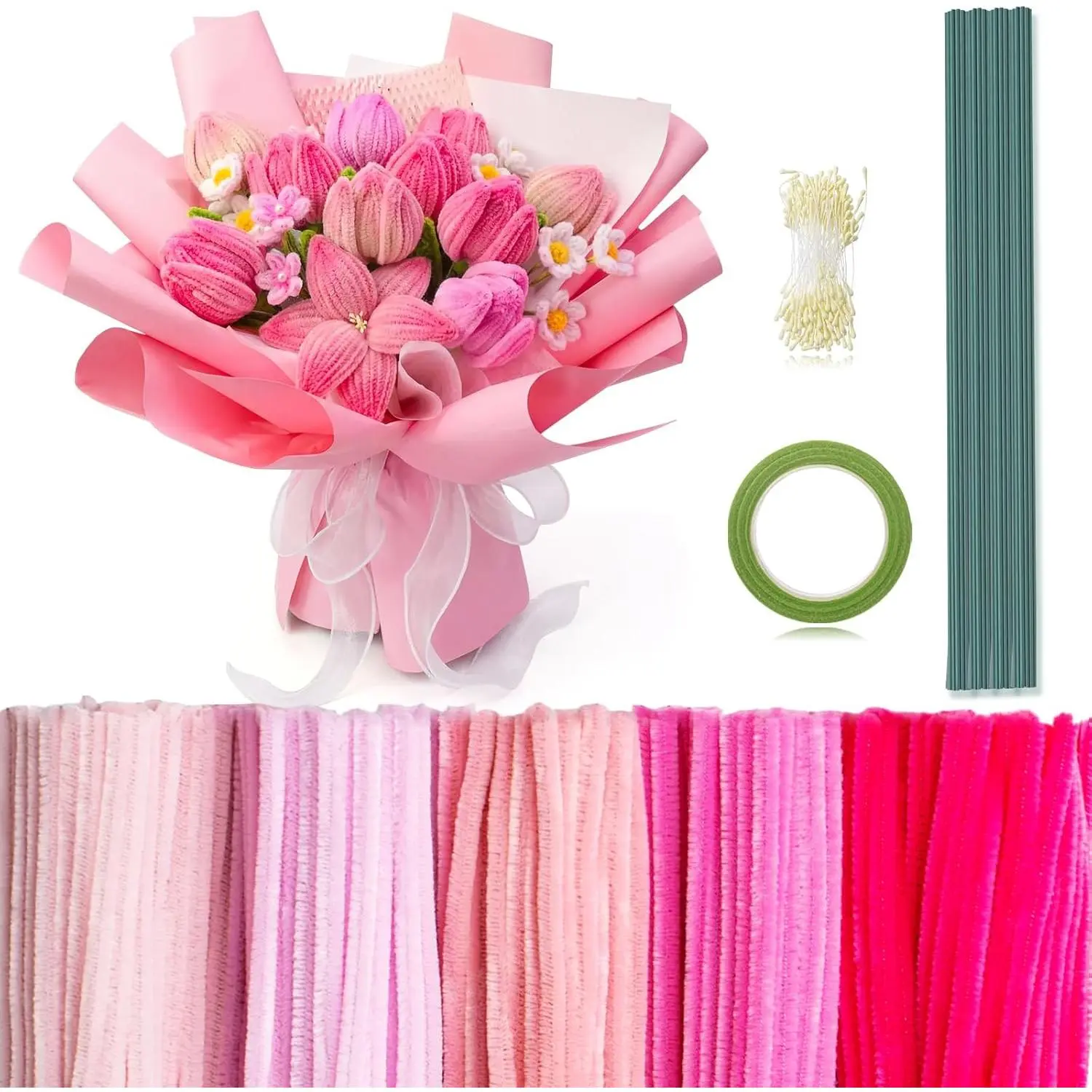 371 count Pipe Cleaners  Kit, Pipe Cleaners Chenille Stems Bulk with Floral Wire Gardening Tape Stamen,  Limpiapipas para Flores for DIY Mother's Day Decor()