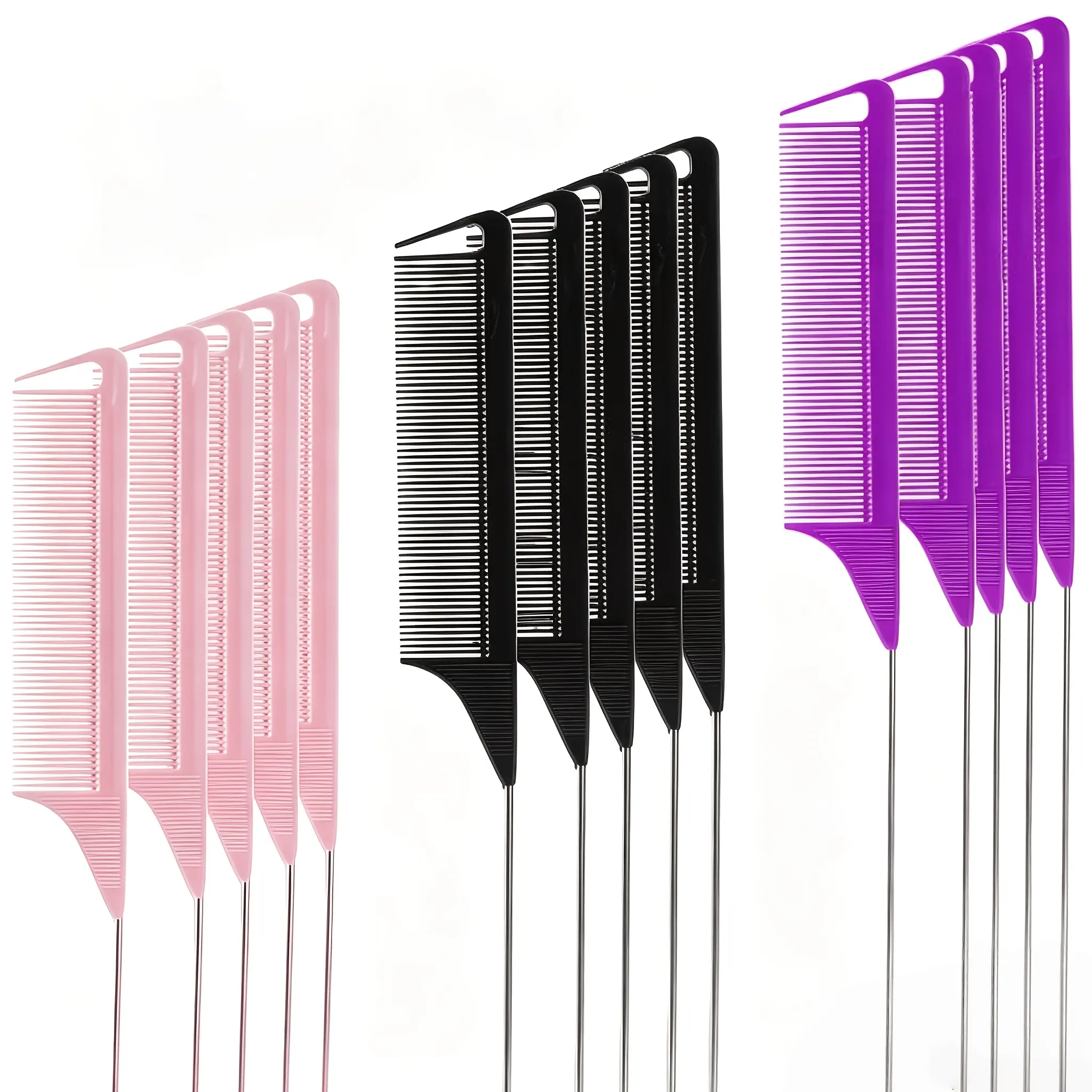 5PCS Rat Tail Comb Set with Metal Pin Tail, Precision Hair Parting & Sectioning Combs for Styling, Braiding & Hair Coloring
