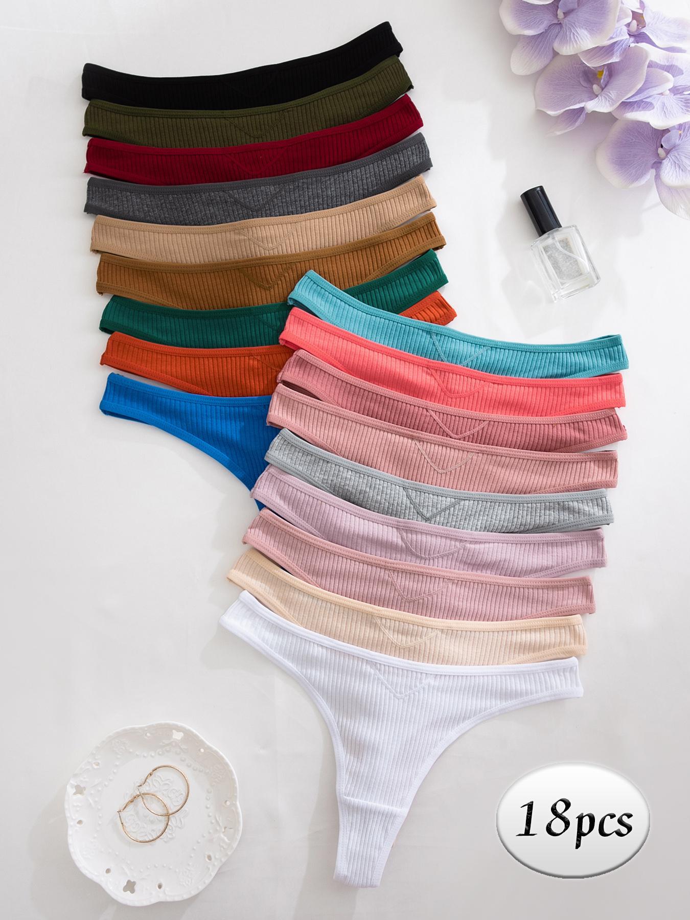 7/12/18 Pack Women's Solid Color Comfortable Thong Underwear Set, Casual Style, Moderate-Thickness Fabric, All-Season Wear