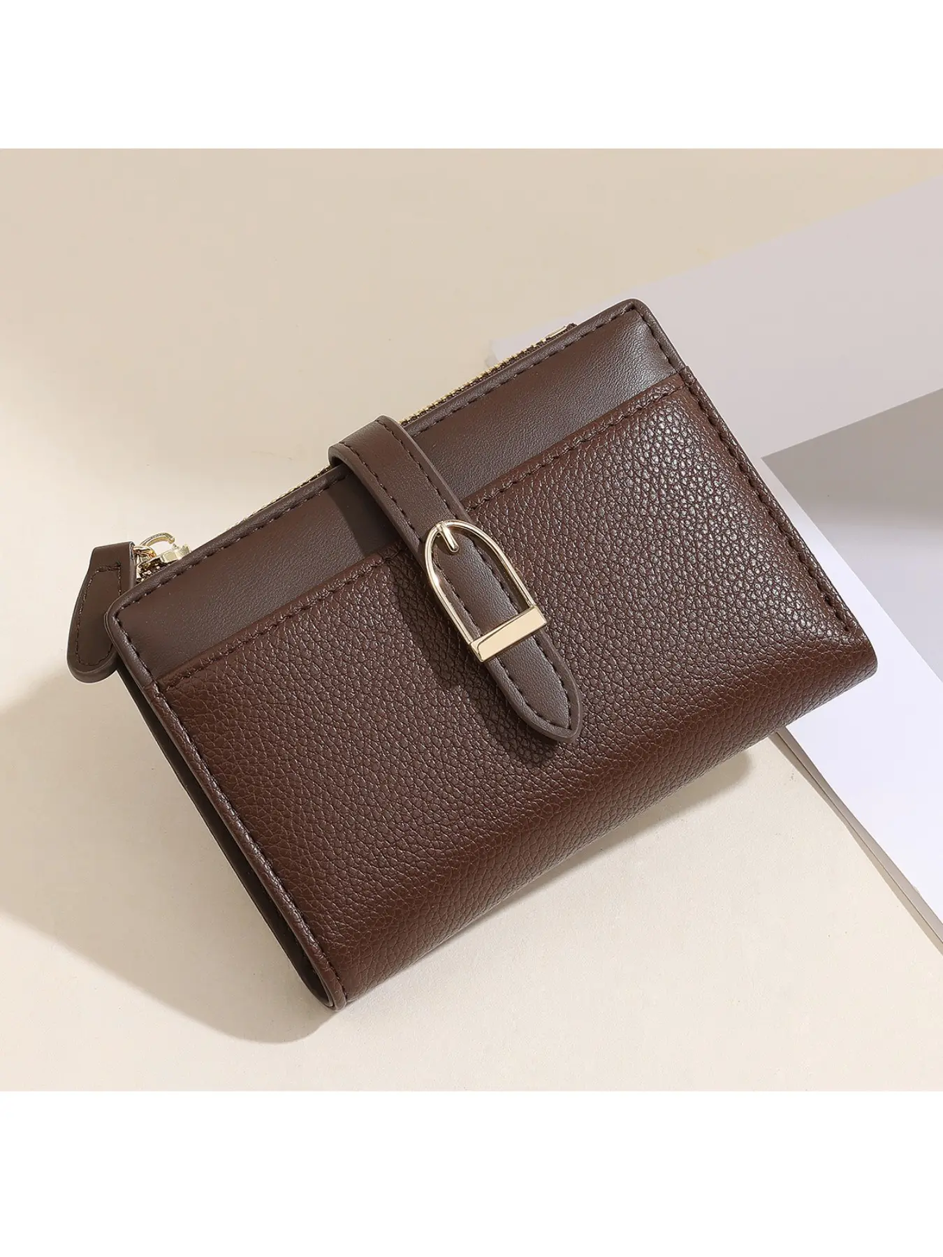 New PU Leather Short Women's Wallet, High-End Two-Fold Card Holder, Simple Design, Silver Color Strap, Elegant Ladies' Purse, Exquisite Wallet, Wallet With Zipper