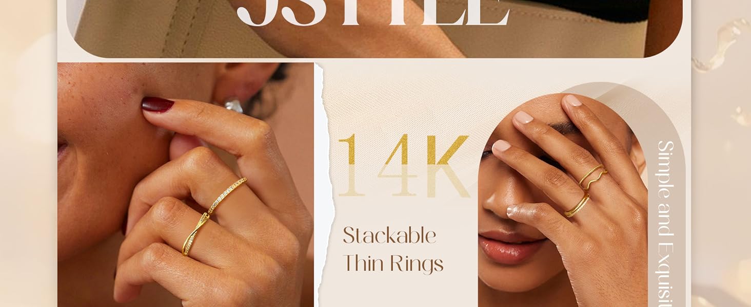 Jstyle Trendy Gold Stackable Rings Open Adjustable Non Tarnish 14K Gold Plated Pinky Knuckle Set Dainty Statement Band for Women
