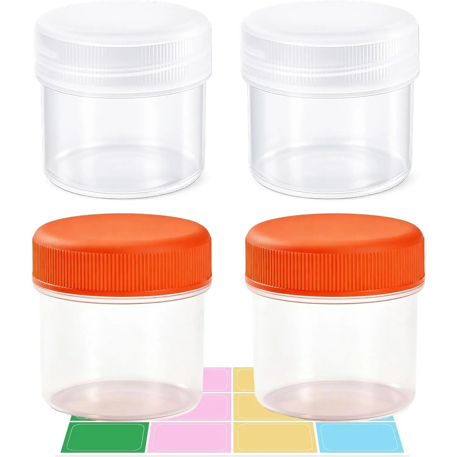 4 Pack 1 Ounce Clear Refillable Plastic Jars with Colorful   Leakproof Small Containers for Makeup  Kitchen   Storage (Clear-Orange, 1, ounces)