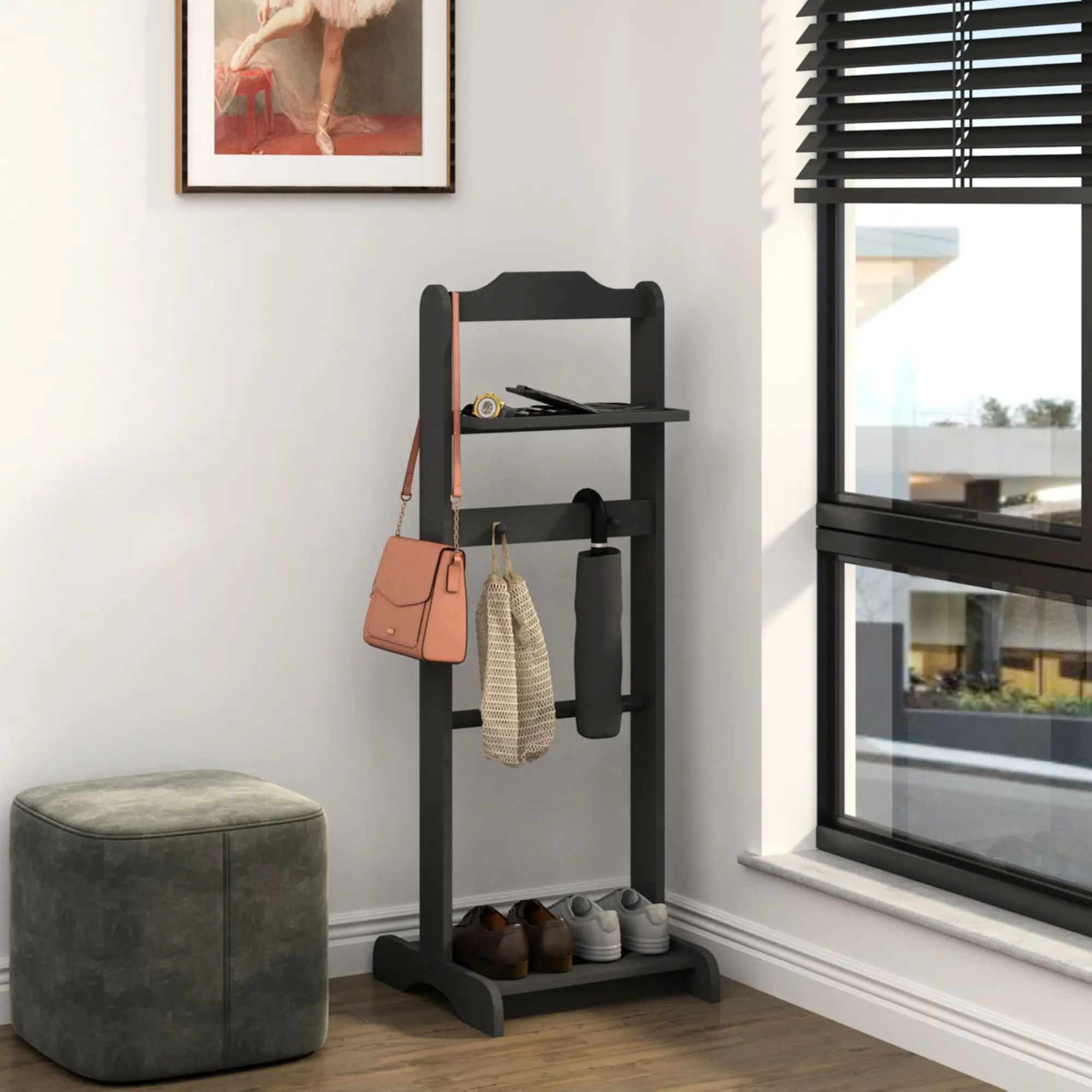 ARCH Portable Garment Rack Clothes Valet Stand with Storage Organizer Black Finish Freestanding Coat Rack for Bedroom Entryway Closet Laundry Room Heavy Duty Hanger Rack, Living Room Table for Sofa Side, Bedroom, Office, Apartment and Home Decor