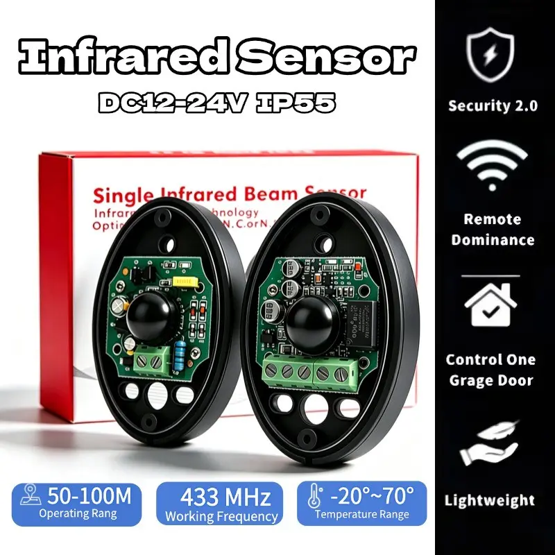 Infrared Beam Detector Set, Dc12-24v Ip55 Waterproof, 50-100m Infrared Grating, Security Photoelectric Sensor for Garage Door