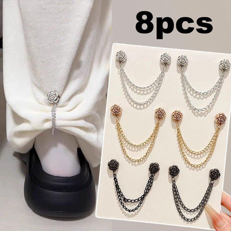 6Pcs Camellia T-Shirt Button Clips, Adjustable Clothing Hem Fixing & Cuff Adjusters, Elegant Decorative Metal Fasteners for Shirt Sleeve & Pants Hem Shortening