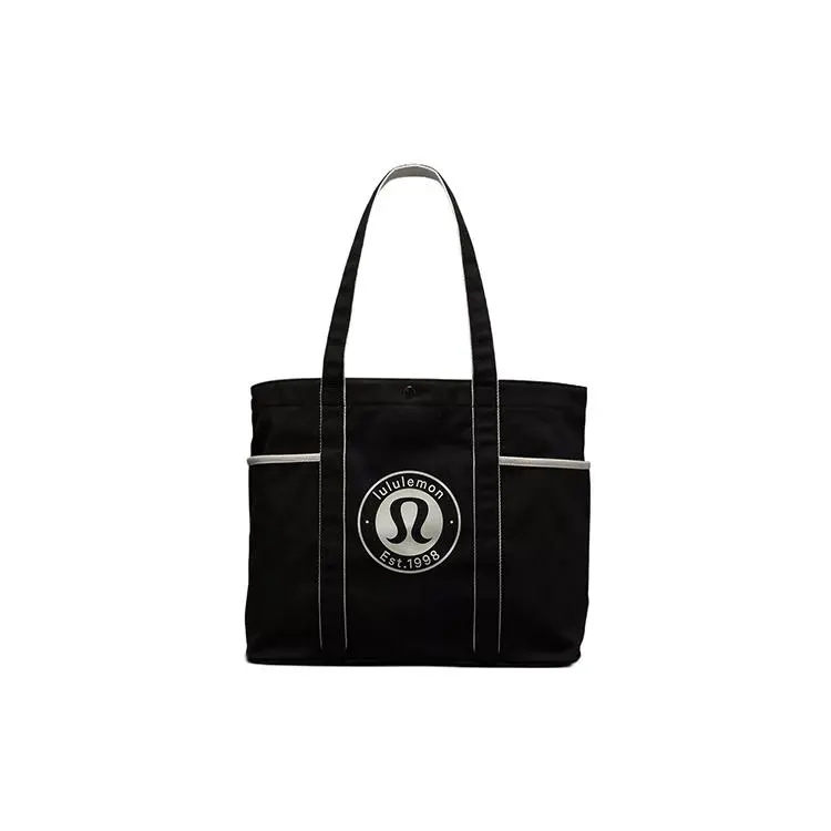 Lululemon Daily 20L Cotton Tote Bag with Logo Snap Closure – Unisex, Casual Style, Black