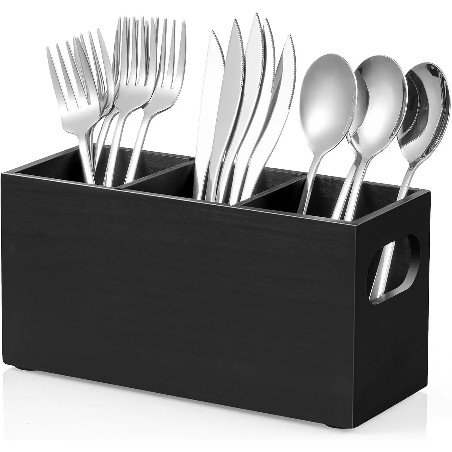 Silverware Holder, Wooden Utensil , Silverware Organizer Countertop, Cutlery Holder for Party, Fork Spoon  Organizer,Black