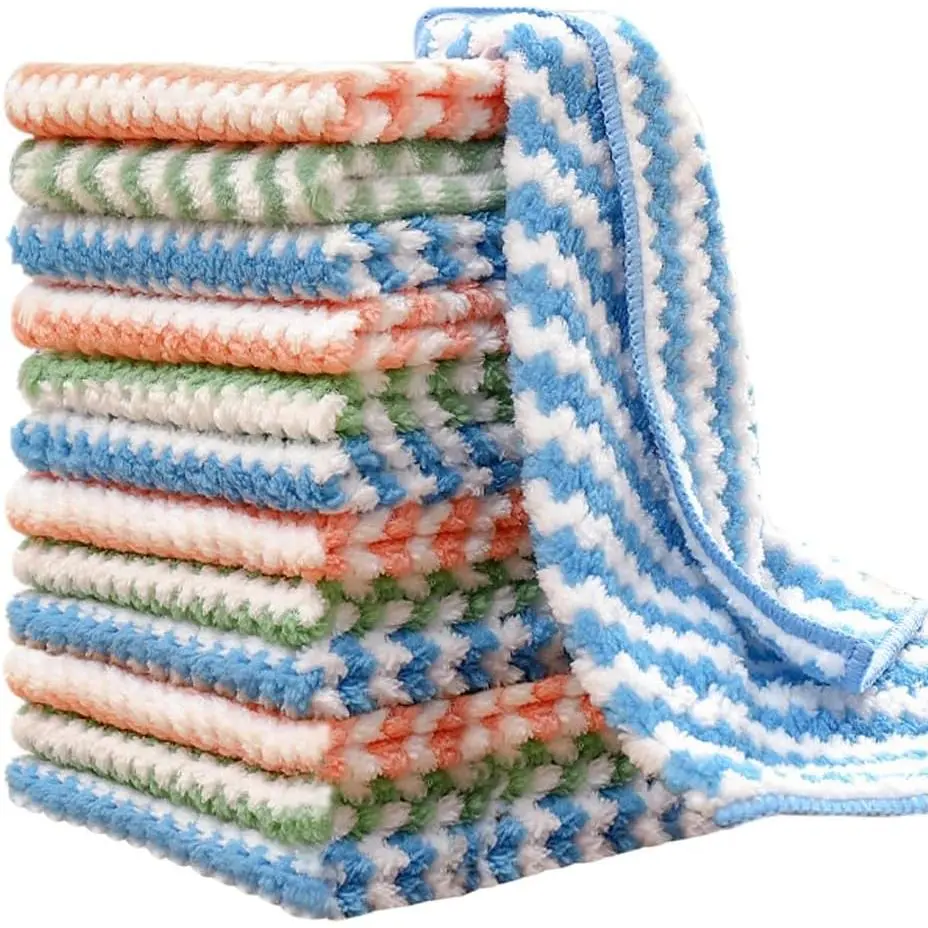 12 Pack Kitchen Towels and Dishcloths Set (12 x 12 Inches), Super Soft and Absorbent Coral Velvet Dish Towels, Nonstick Oil Fast Drying Microfiber Cleaning Cloth, No Lint Household Dishcloths New model