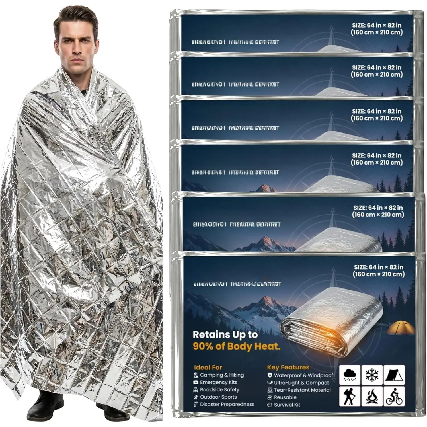 Mylar Blankets, 6 Pack Thermal Space Blankets for