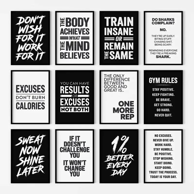 Lightweight Unframed Gym Motivation Quote Poster - Black and White Typography Art with Fitness & Motivational Text, Multi-Size Wall Decor, Athlete Gift (Home Supplies, Home Decor, Posters & Prints)