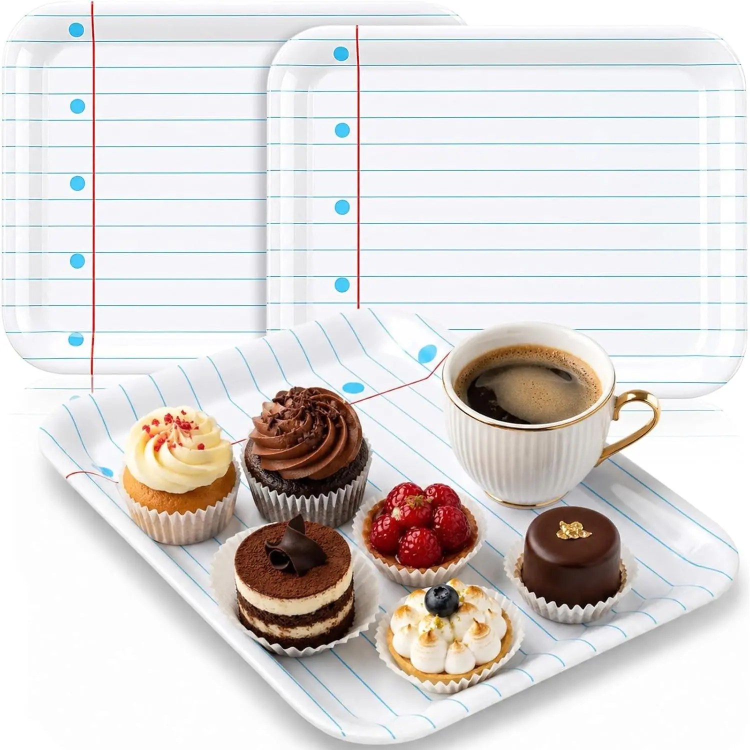 Vesici 3 Pcs Back to School Serving Trays 13 x 10 Inch Notebook Line Melamine Platters Reusable Rectangular Serving Dishes for First Day of School End of Year Teacher Party Supplies Food Snack Dessert