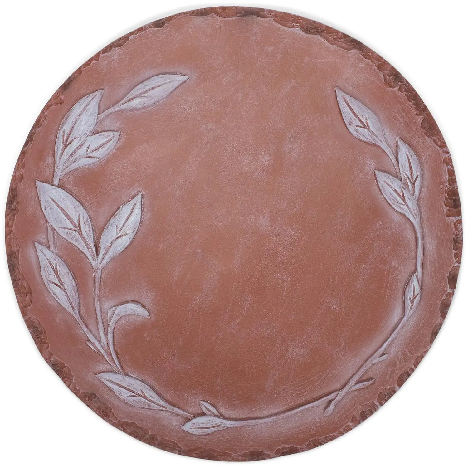 &  Floral Laurel Wreath Leaves  Dimensional Indoor Outdoor 12 inch Round Cast  Decorative Garden Stepping Stone, Patio, Walkway Sculpture Yard Art, White