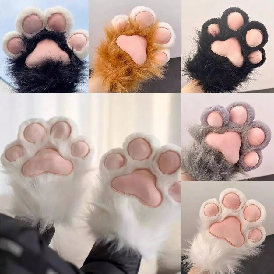 Cute Cat Paw Gloves, Thickened Fuzzy Cosplay Gloves, Winter Warm Cartoon Gloves, Girls' Anime Convention Gift, Fall & Winter Accessories