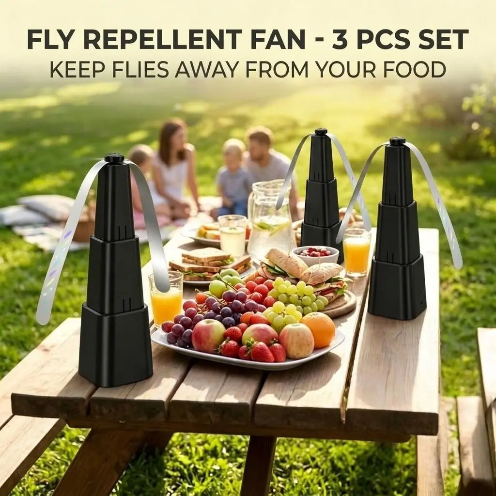 3-Piece Chemical-Free Fly Repellent Fan Set, Fly Scare Devices, Portable Desktop Fly Swatter, Soft Leaf Silent Fly Repeller for Outdoor Picnics, Gardens, Restaurants