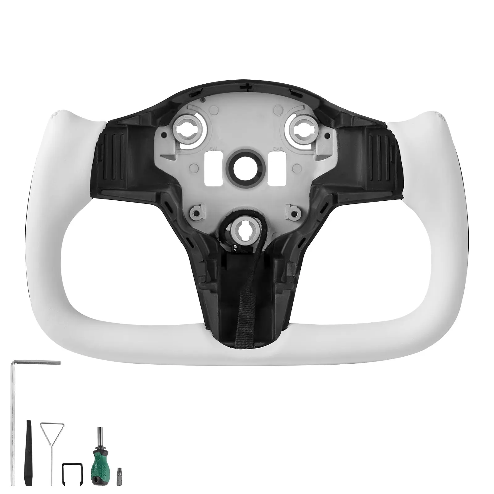 VEVOR Sturdy Lightweight Aluminum-Magnesium Alloy Carbon Fiber D-Shaped Flat-Bottom Steering Wheel for 2016-2023 Tesla Model 3, Heated, Soft Touch Non-Slip Leather Grip, Replacement Accessory, White, Accessories, Heating