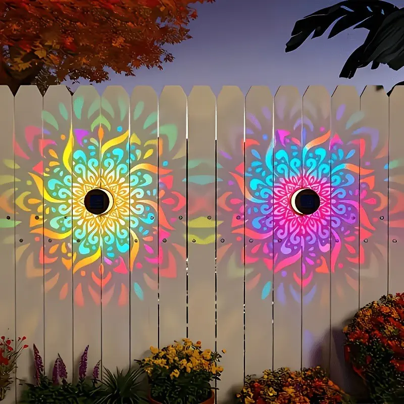 Solar Mandala Sunflower Wall Lights, RGB Color Changing Metal Art Wall Sconce, Outdoor Garden Decorative Landscape Ambient Lamp, Solar Lighting, Solar Garden Lamps