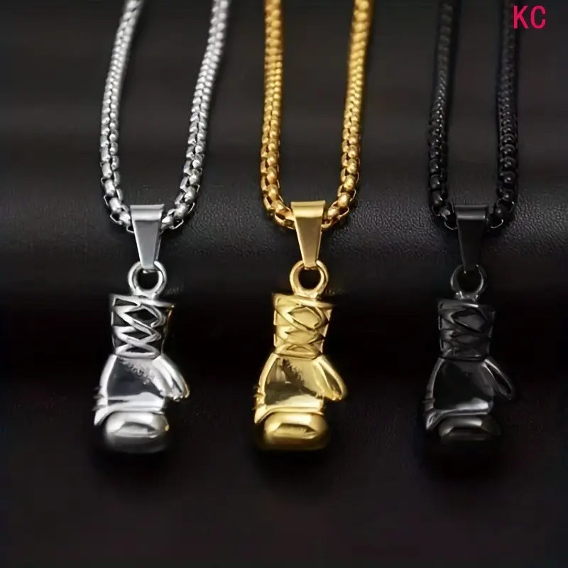 Boxing Glove Pendant Necklace, Men'S Stainless Steel Jewelry, Distinctive Bold Design For Fitness And Sports Daily Outfit