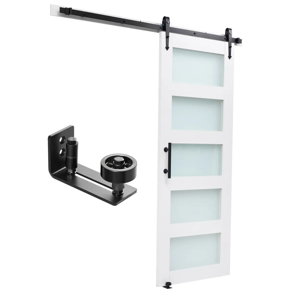 Sliding Barn Door, 36 x 84 inch, High-Strength MDF Panel and Glass, Barn Door with Hardware Kit, Water-Proof PVC Surface, Easy to Install, H-Frame, Smoothly and Quietly Sliding for Living Room