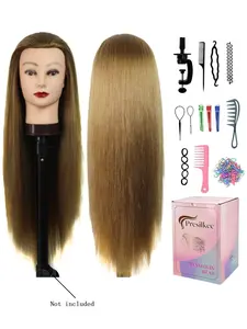 28 Inch Long Straight Hair Training Head with Table Clamp & Tools, Synthetic Hair Styling Head, Hairdressing Head for Braiding