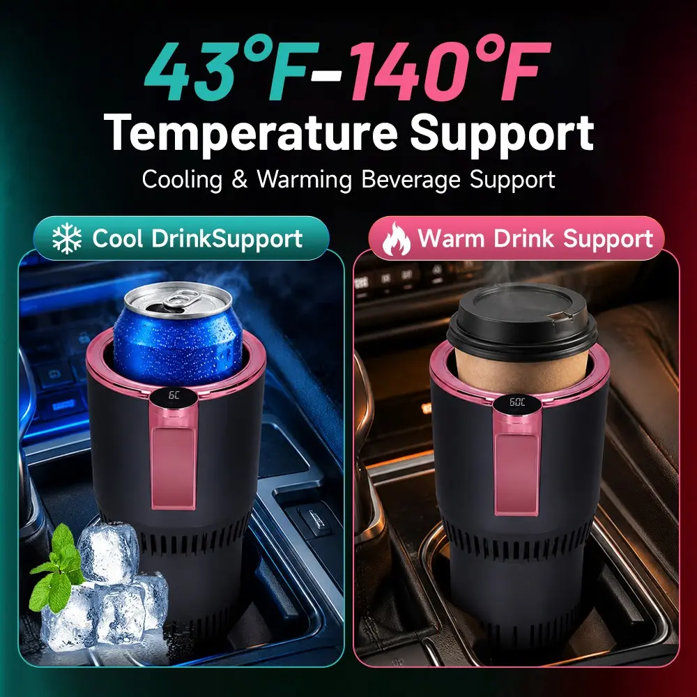 Drink Chiller Machine 12V Car Cup Heater Cooler, Semiconductor Thermoelectric Display Touch Screen Purple, Mini Fridge for Car, Car Refrigerator, Dual Mode for Hot/Cold Drinks, Coffee Soda Can in Summer