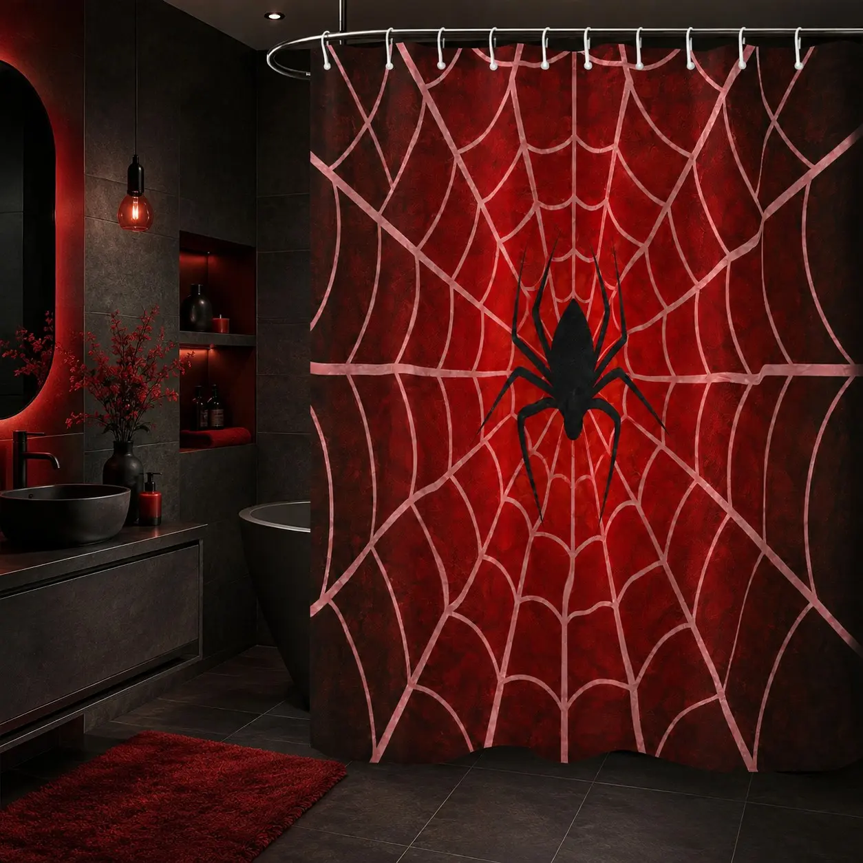 Halloween Spider Web Shower Curtain, Dark Gothic Spiderweb Design, Waterproof Curtain with Hooks Included, for Teen and Adult Apartments, Festive Bathroom Refresh for Halloween