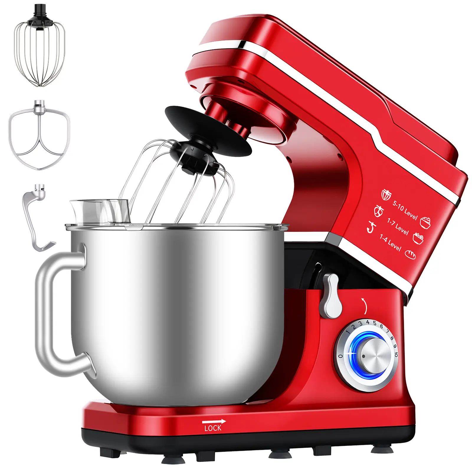 7 QT Stainless Steel Bowl Stand Mixer - Family & Party Use, 10-Speed Stepless Control, Stable Design, 7 QT Bowl, Strong Mixing Power for Bread, Pizza, Cake Dough