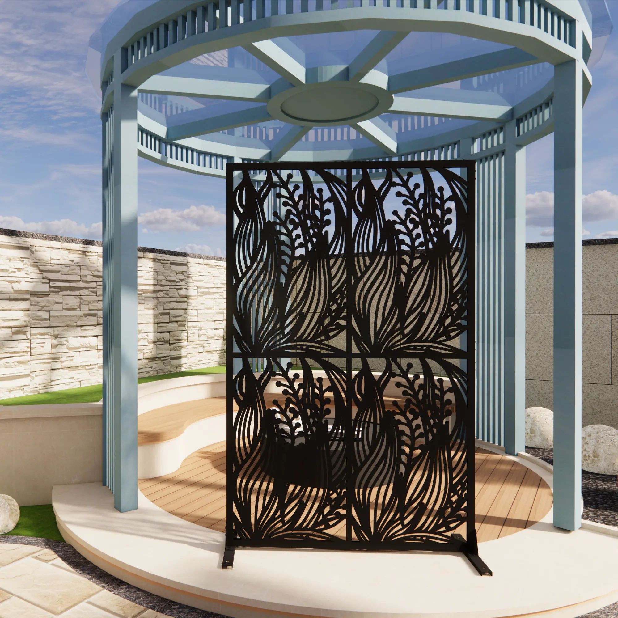 ARCH Metal Privacy Screen Room Divider - 72Hx45.3W Black Iron Single Panel Divider Living Room, Leaf Shape Hollow Design, Rustproof Freestanding Decorative Panel for Indoor Outdoor Balcony, Easy Assembly