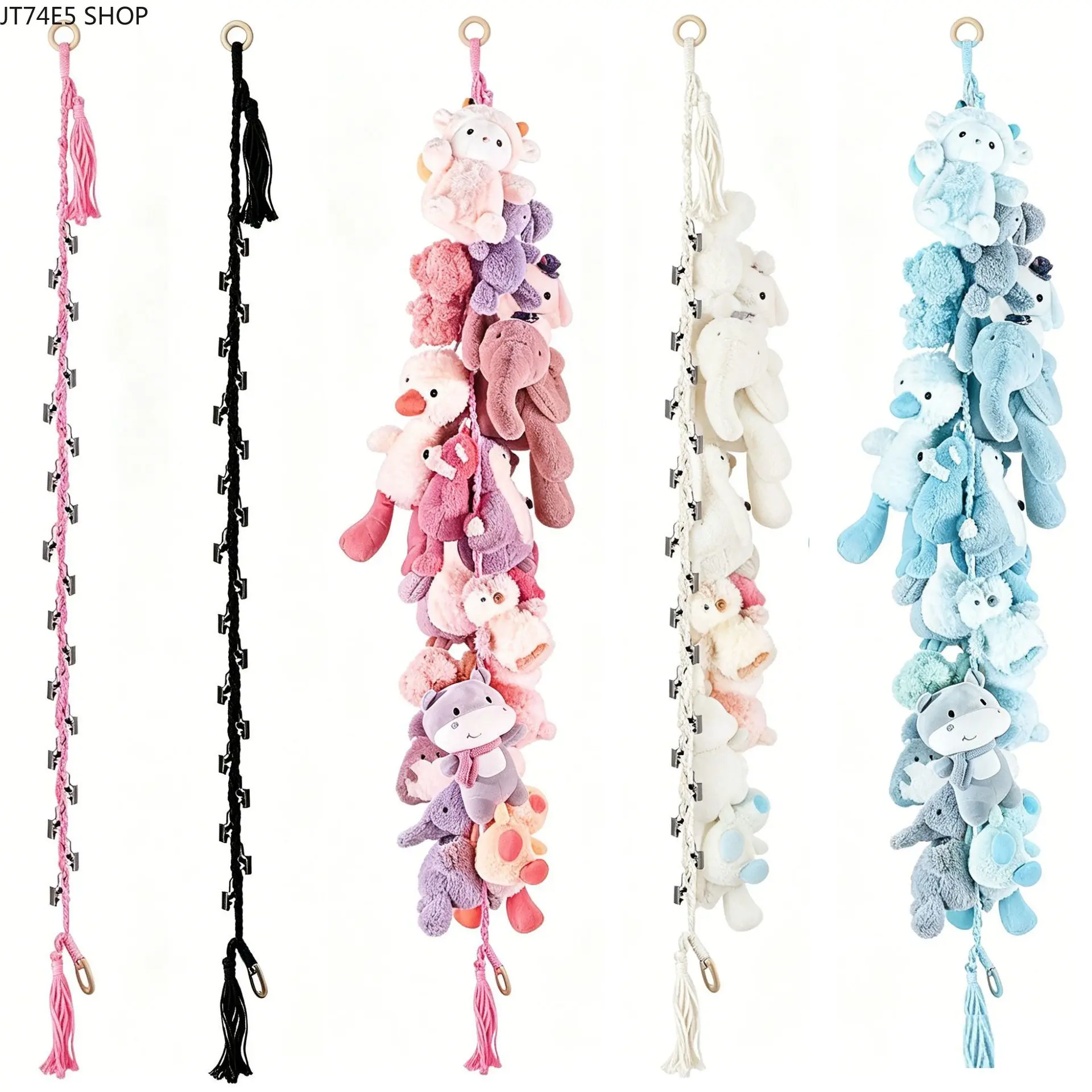Boho Hand-Woven Hanging Toy Organizer with Clips - Hanging Accessory, Decorative Home Accessory for Storing Plush Dolls, Photos; Children's Room Decor, Home & Bedroom Inspo