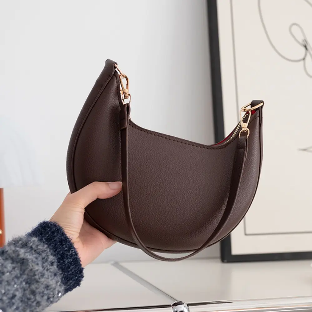 Women's Minimalist Crescent Shoulder Bag - Smooth PU Leather Underarm Handbag, Solid Color Contrast Lining, Everyday Bag for Commute, Black Brown Handbags for Women, Black Brown Women's Crossbody & Shoulder Bags