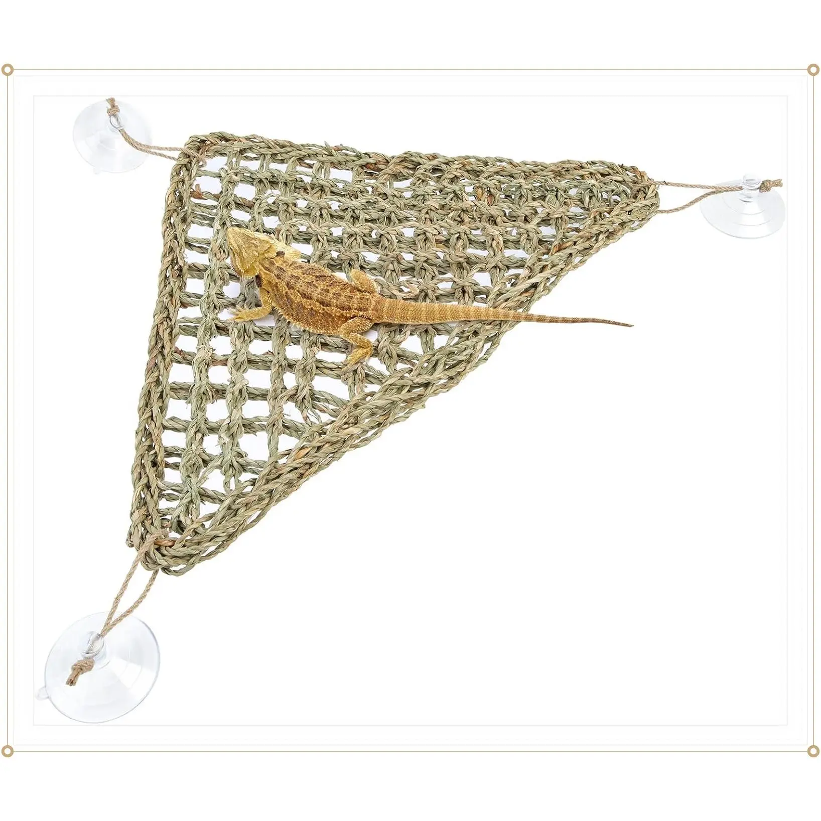 Bearded Dragon Seagrass Hammock - Triangle 17 x 12.5 Inch Reptile Lounger, Add Climbing Space & Entertainment for Chameleons, Lizards, Geckos, Snakes, Iguanas, Tortoises & ReptilesGift