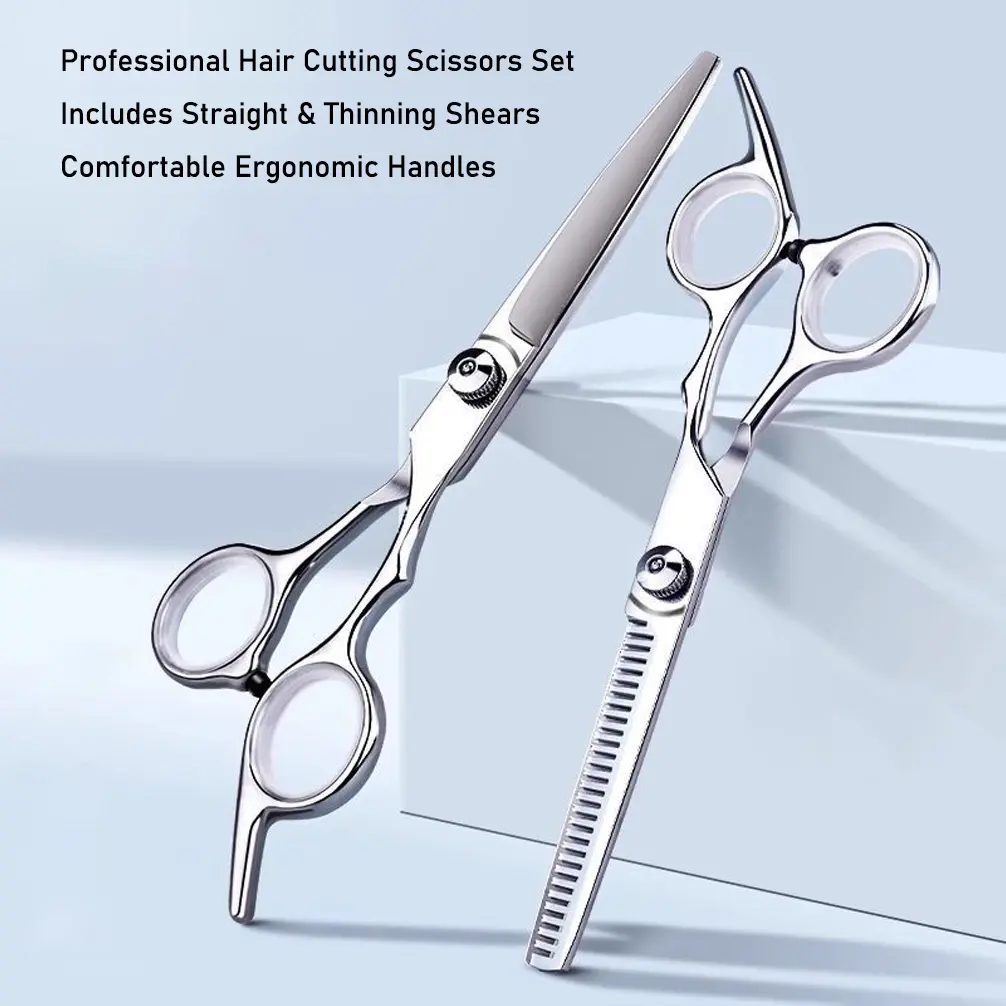 Hair Cutting Scissors Set, Professional Flat & Thinning Shears, Stainless Steel Barber Hair Shears for Home Salon Hairdressing, Adjustable Screw for Men Women Hair Trimming