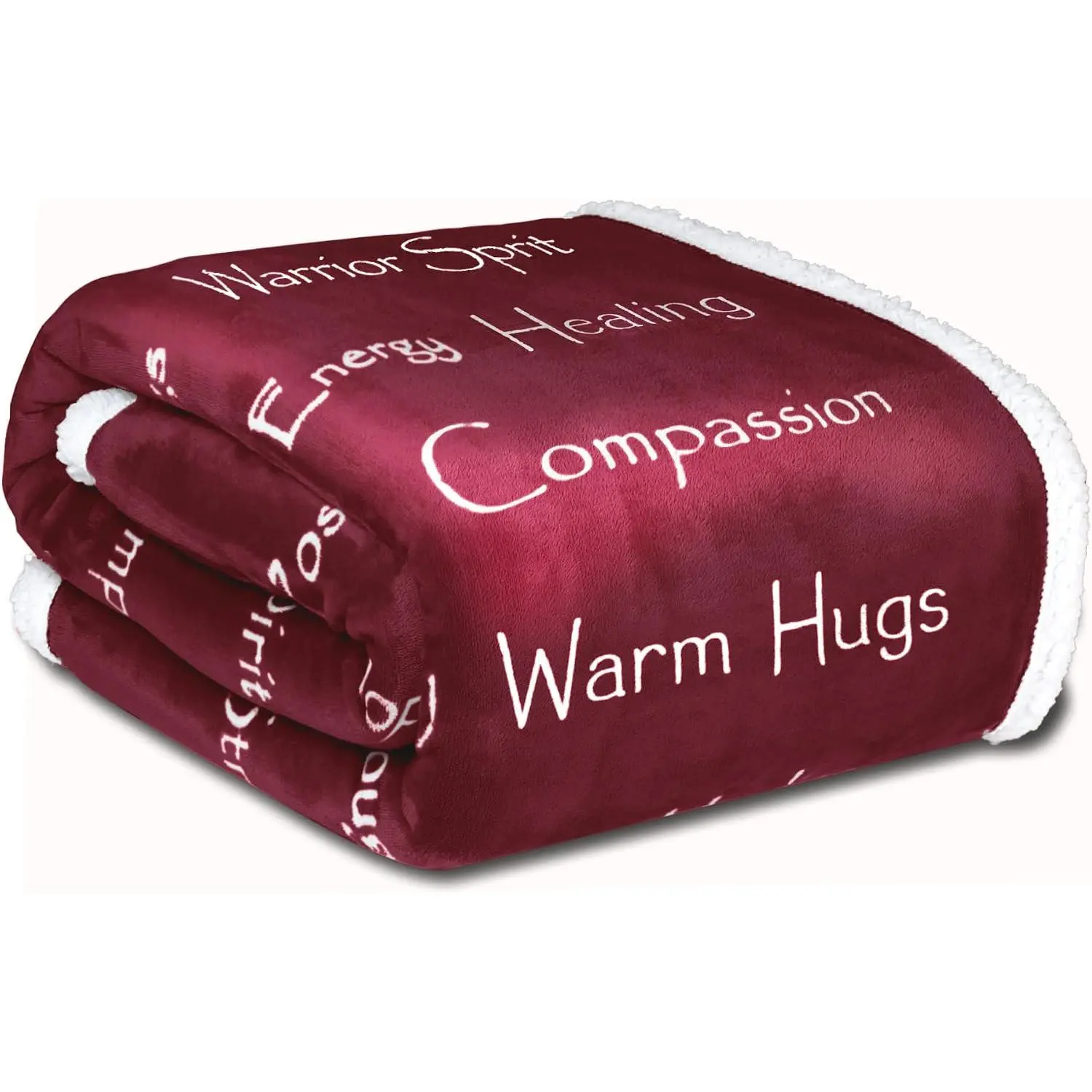 Compassion Sherpa Blanket - Burgundy, 50x65in Polyester, Super Soft Warm Breathable Modern Year-Round, Love Support Get Well Positive Energy Thoughts, Home Use