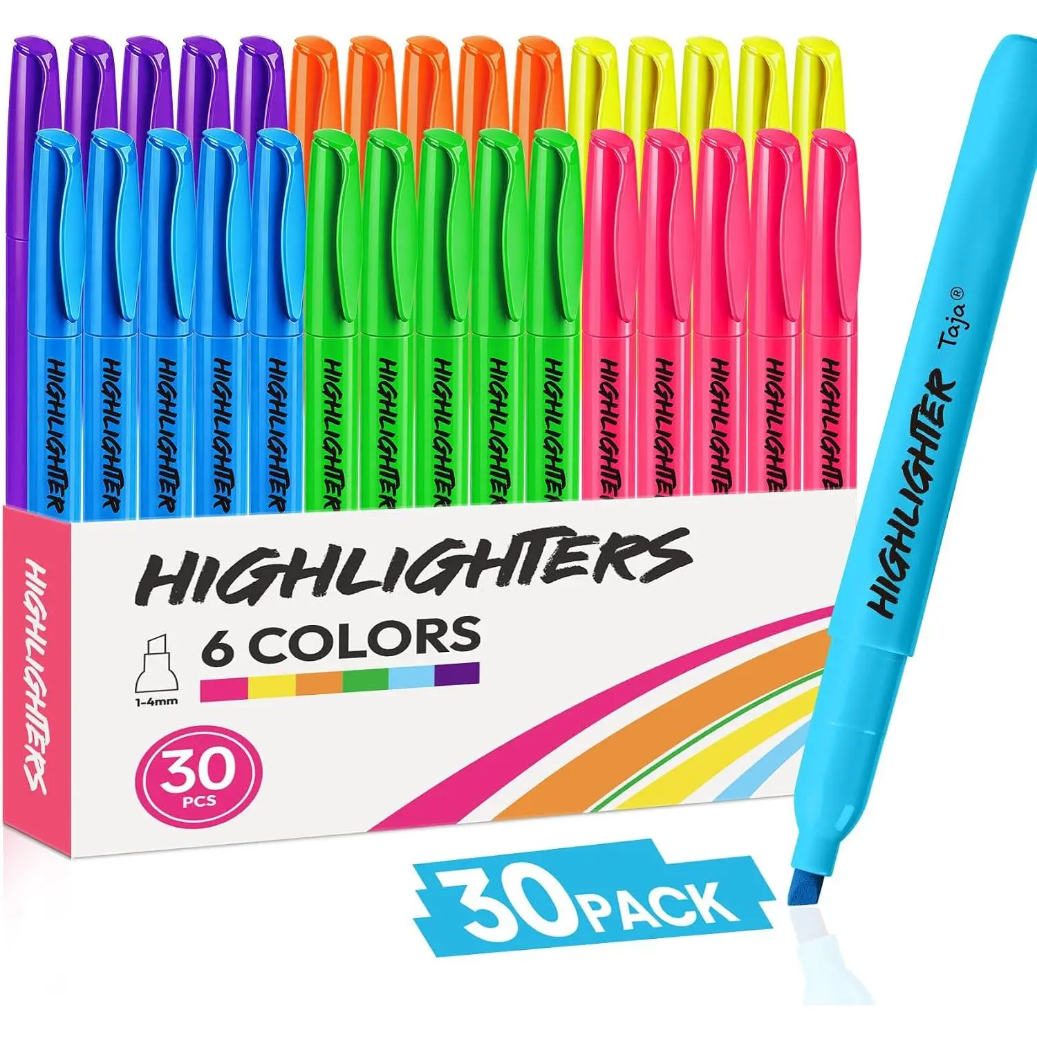 30 Pack Highlighters,  6 Colors, Chisel Tip with No Bleed Ink | Highlighters with Smooth Broad &  Lines, Ideal for Journaling & Note Taking, Study Essentials and Office Supplies
