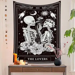 Black & White Lovers Skull Tapestry - Witch-Themed Skeleton Artwork Tapestry, Gothic Grunge Dark Wall Decor, Machine Washable 30x40 in Vertical Home Decoration, Room Decorations for Alt Bedroom Aesthetic