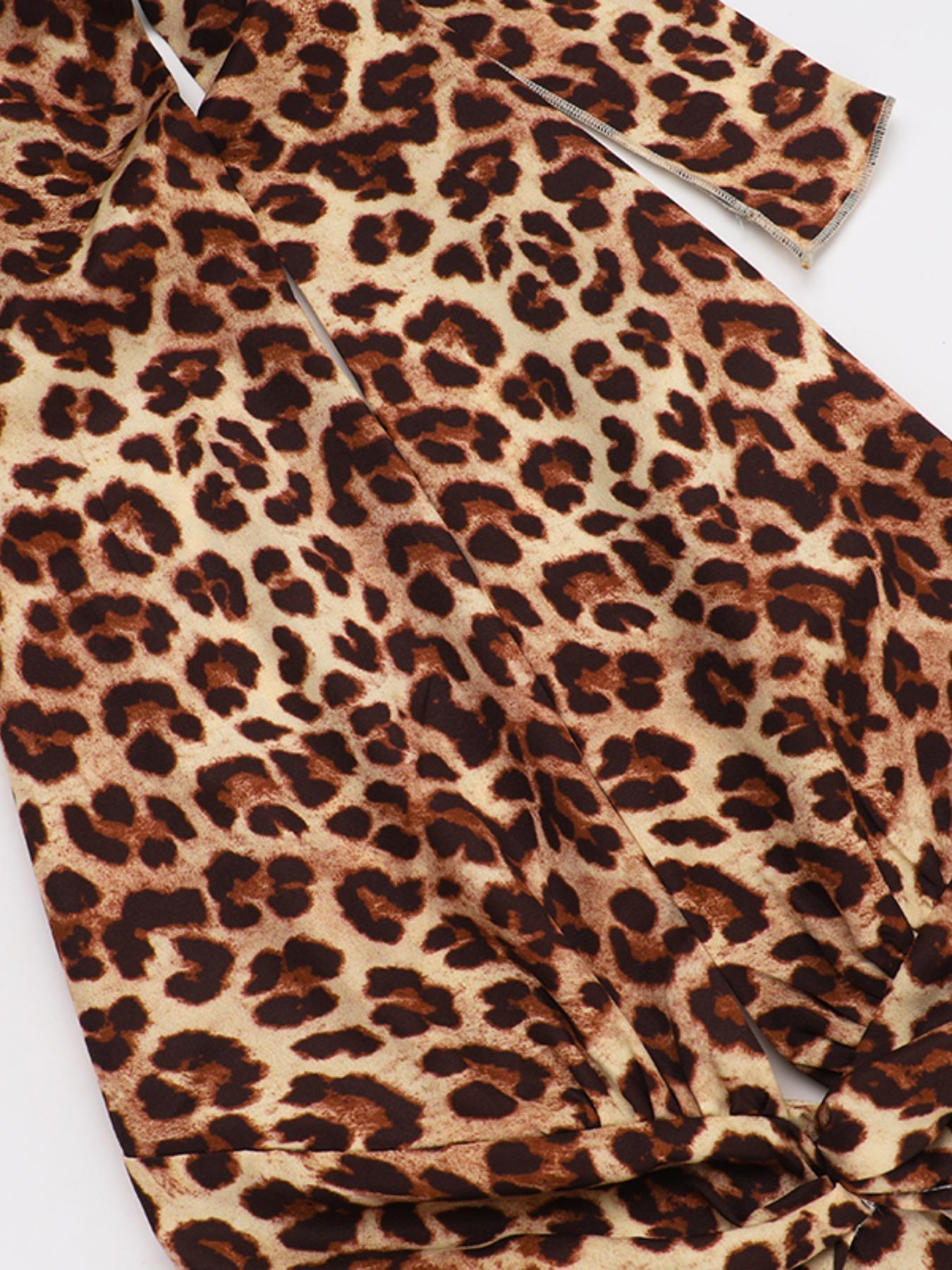 Elegant Deep V Neck Leopard Print Maxi Dress, Sleeveless Slim Fit Party Gown, Sexy Tie Back Design for Women