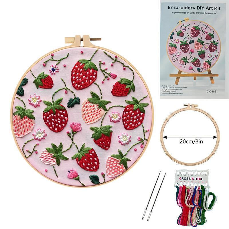 Fruit Pattern Embroidery Kit DIY Stitching Materials Set English Stitch Guide Handmade Needlework Craft Project for Beginners Home Decoration Art Supplies