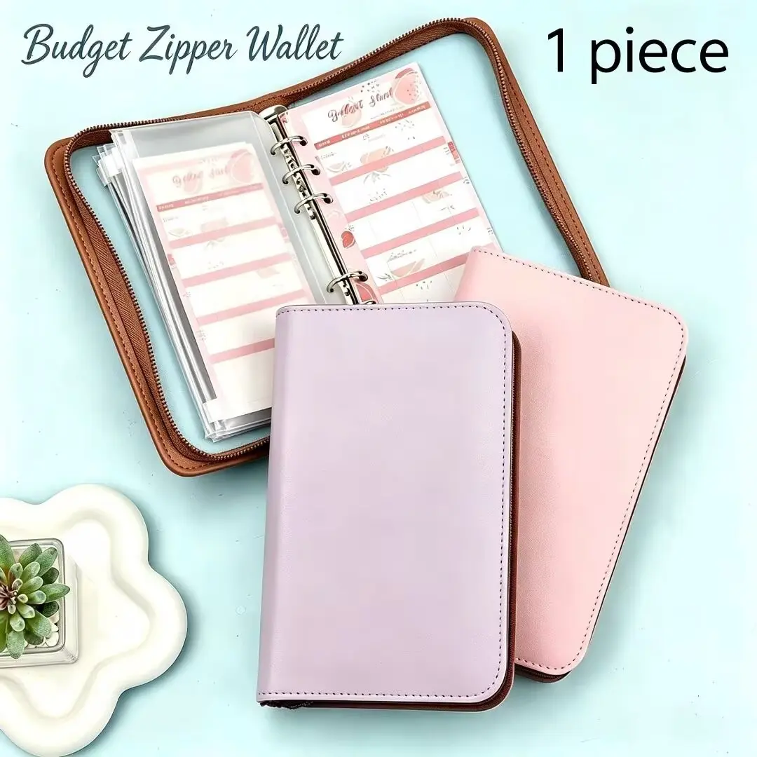 Zipper Binder Budget Notebook, PU Leather Cover, 6-Hole Metal Rings, Transparent Zip Bag, Index Cards, DIY Journal, Student Planner
