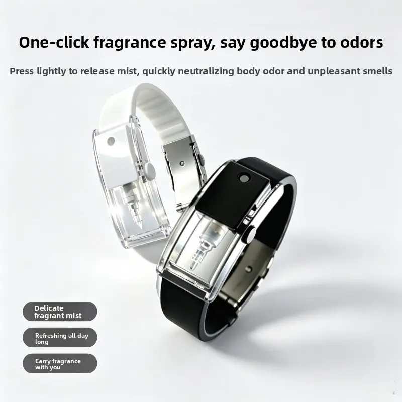 Watch-Style Portable Press Perfume Spray Bracelet for Men/Women, Adjustable Silicone Odor Control Wristband, Refillable Mist Bangle, Party Accessory for Travel & Commute, Practical Holiday Gift