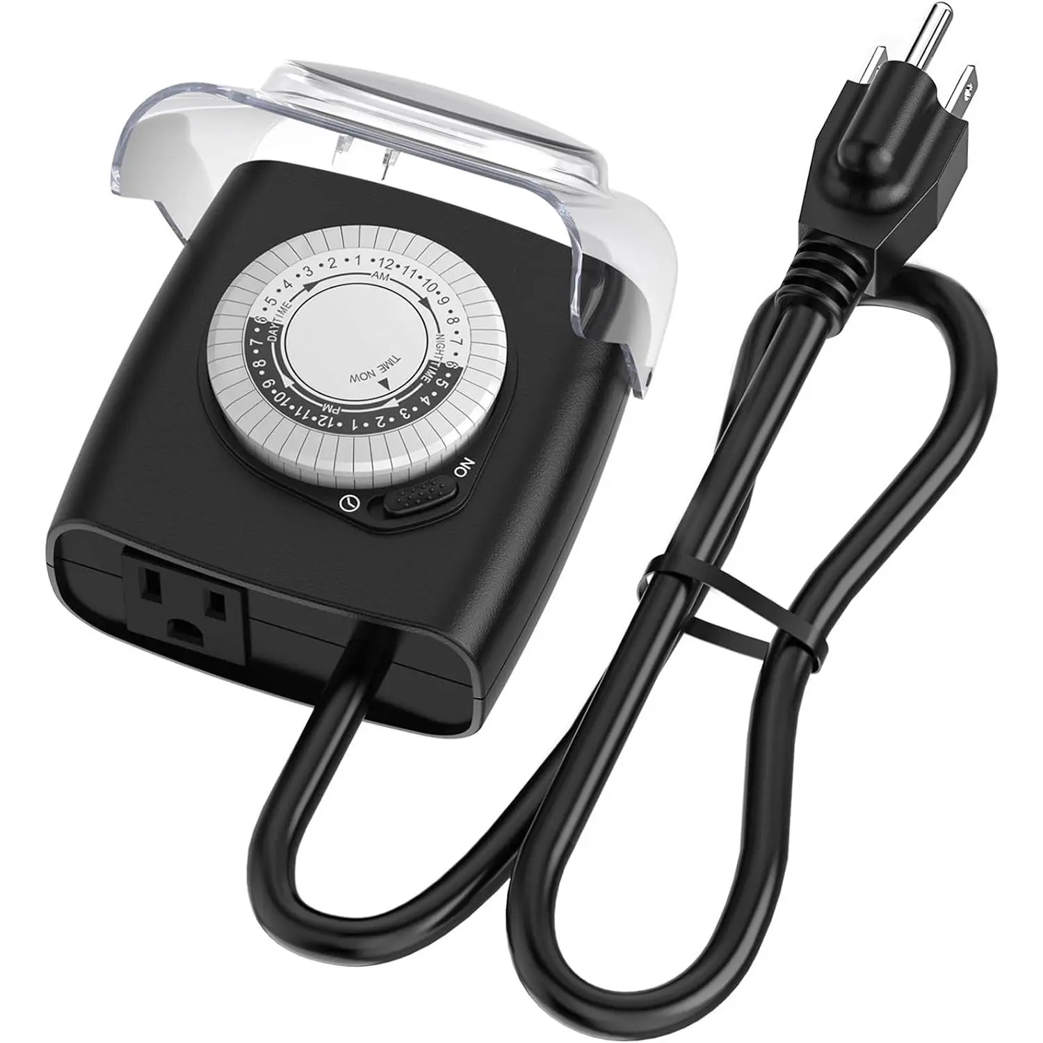 [Enhanced] Outdoor Timer, Mechanical 24-Hour Timer Socket, Waterproof Outdoor Lighting Timer with Protective Cover, 18inch Wire, 15A 3/4HP, CSA Certified, Suitable for Engine Block Heaters, Pool Pumps