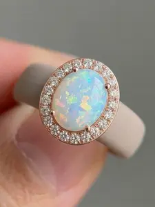 Women's Silicone Ring with Large Synthetic Opal, Adjustable Elastic Band, Low Allergy Wedding Ring, Hypoallergenic Wedding Ring, Comfortable Fit, Sizes 5-10